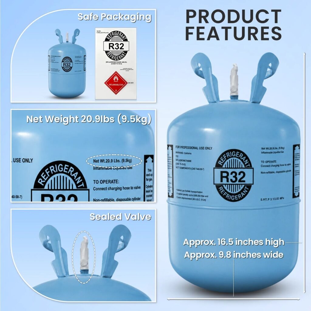 R-32 cylinder features and dimensions
