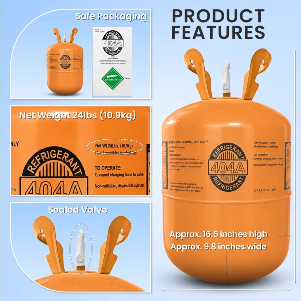 R-404A cylinder features and dimensions