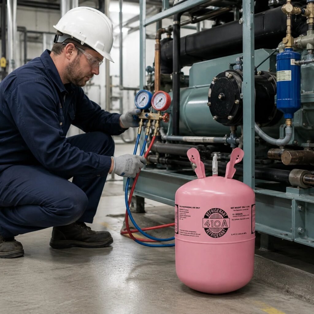 Technician charging a system with R-410A