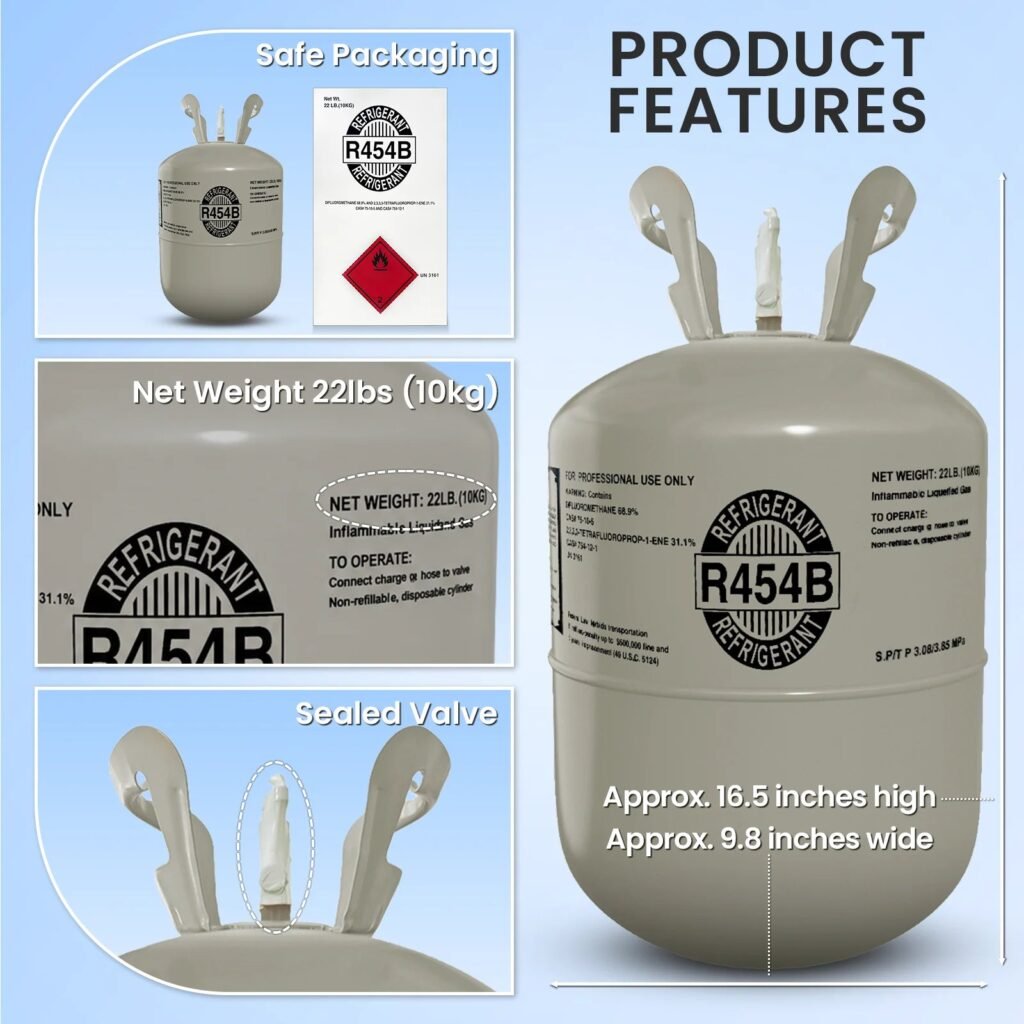 R-454B cylinder features and dimensions